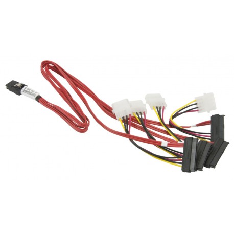 Ipass to 4 SAS/SATA W/ 4 pin power, 60/15CM. 26/30/18AWG